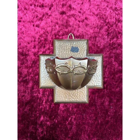 Vintage Religio Wall Decor Metal Holy Water Font Crown Of Thorns West Germany - Picture 1 of 13